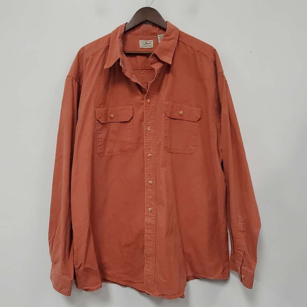LL Bean Mens Sun Wash Canvas Shirt XXL Salmon Red Long Sleeve Button Up OMT16